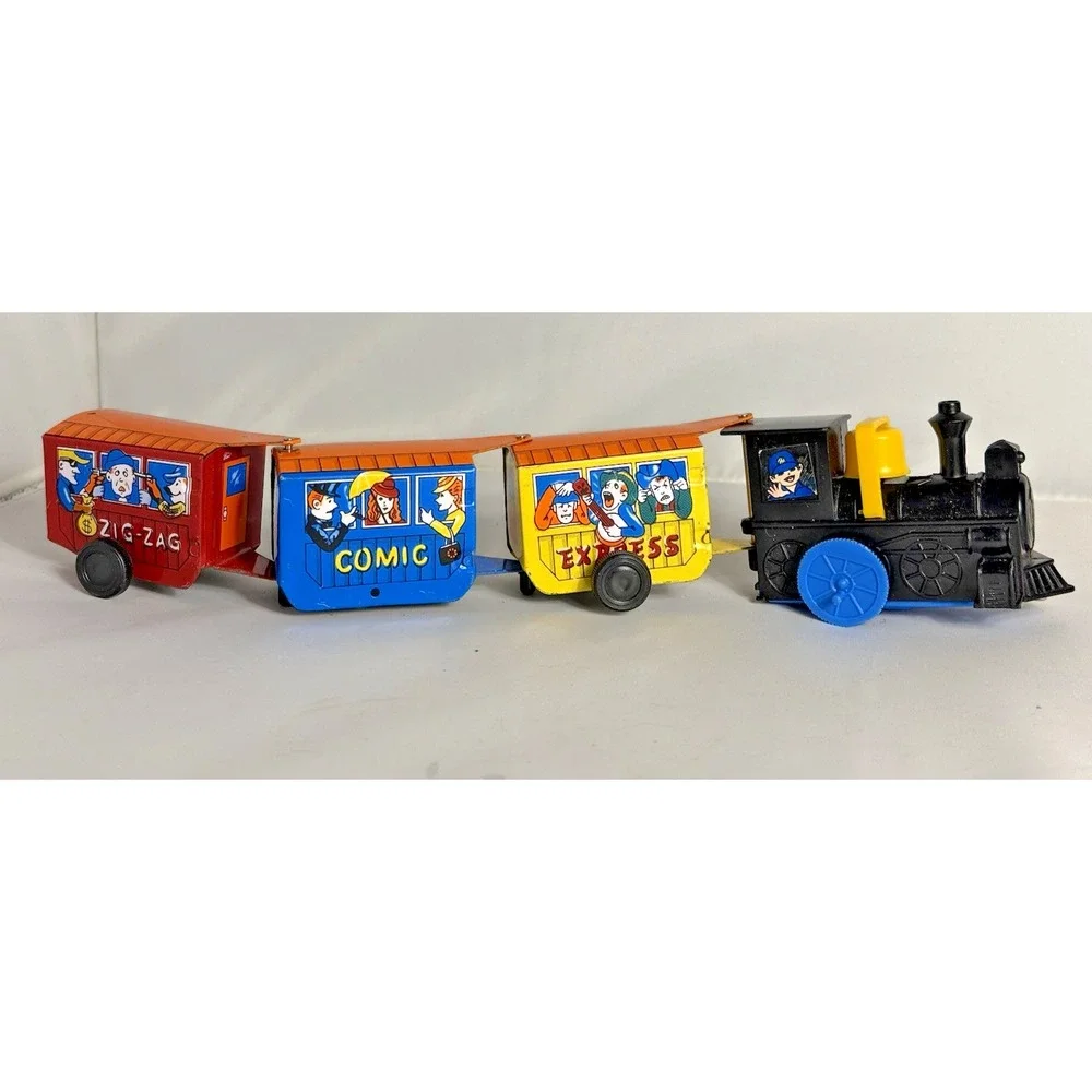 Vintage Wind Up Comic Zig Zag Western Express Tin Toy Train Working Collectible